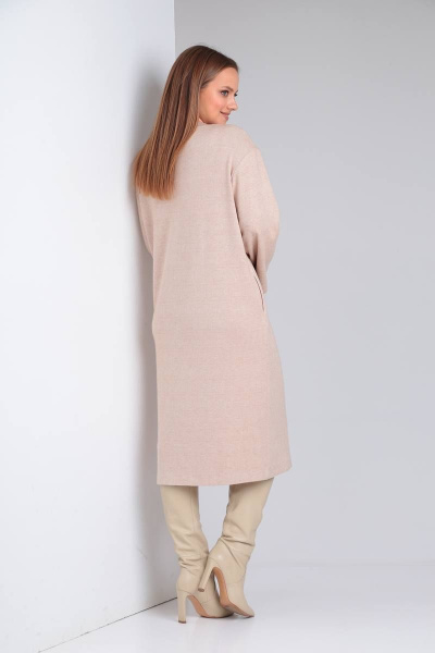 Платье из трикотажа с вышивкой и карманами TVIN 7668 беж - фото 4