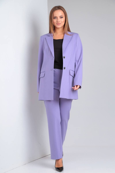 Деловой комплект из жакета, брюк и топа из текстиля TVIN 7670 лаванда - фото 3