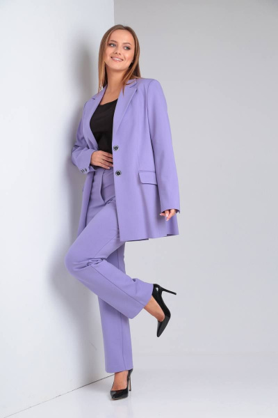 Деловой комплект из жакета, брюк и топа из текстиля TVIN 7670 лаванда - фото 2