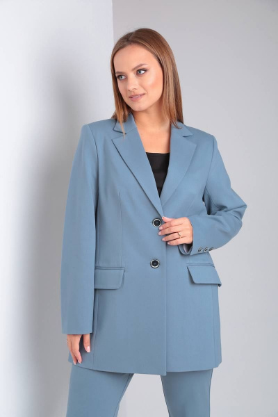 Деловой женский тройка: жакет, брюки и топ из трикотажа TVIN 7670 серо-голубой - фото 6