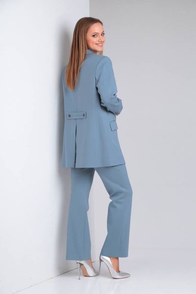 Деловой женский тройка: жакет, брюки и топ из трикотажа TVIN 7670 серо-голубой - фото 5