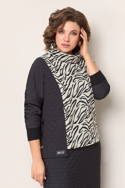 Джемпер и юбка из стеганой ткани с асимметрией VOLNA 1322 молочно-бежевый,черный - фото 5