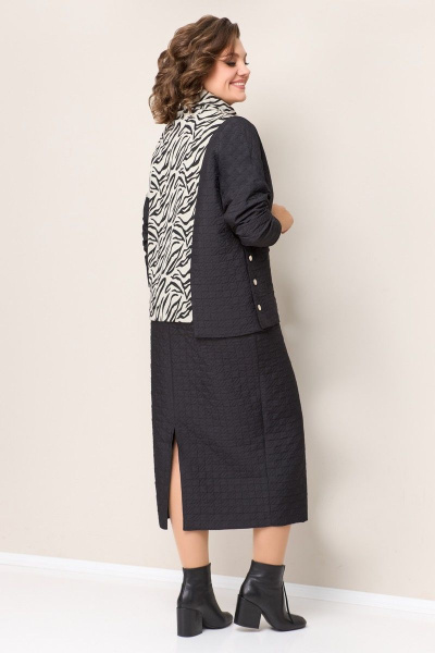 Джемпер и юбка из стеганой ткани с асимметрией VOLNA 1322 молочно-бежевый,черный - фото 4