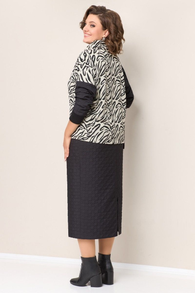 Джемпер и юбка из стеганой ткани с асимметрией VOLNA 1322 молочно-бежевый,черный - фото 3