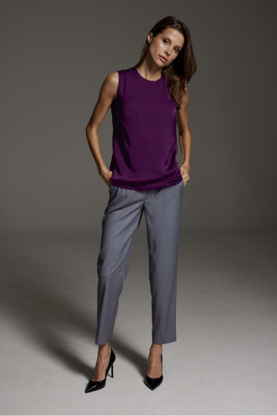 Фиолетовый топ из искусственного шелка с пуговицей DAVA 4194 фиолет - фото 1