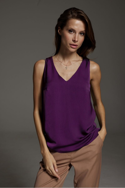 Фиолетовый топ из искусственного шелка с V-образным вырезом DAVA 4196 фиолет - фото 1