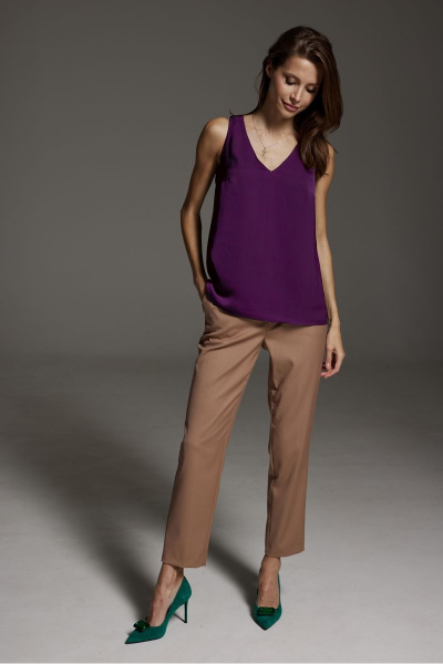 Фиолетовый топ из искусственного шелка с V-образным вырезом DAVA 4196 фиолет - фото 3