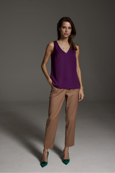 Фиолетовый топ из искусственного шелка с V-образным вырезом DAVA 4196 фиолет - фото 2