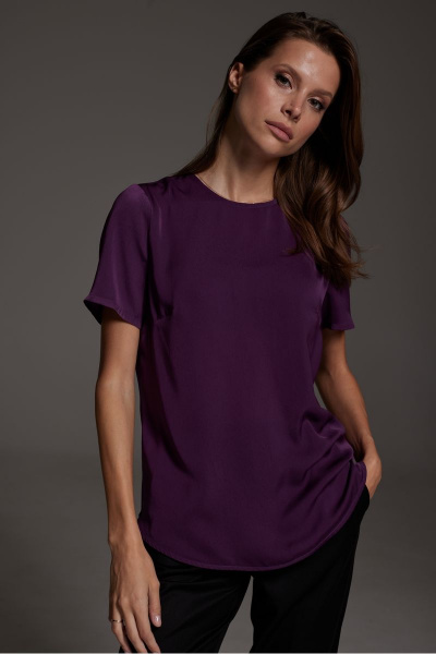 Блузка из шелка с разрезом и коротким рукавом DAVA 4195 фиолет - фото 3