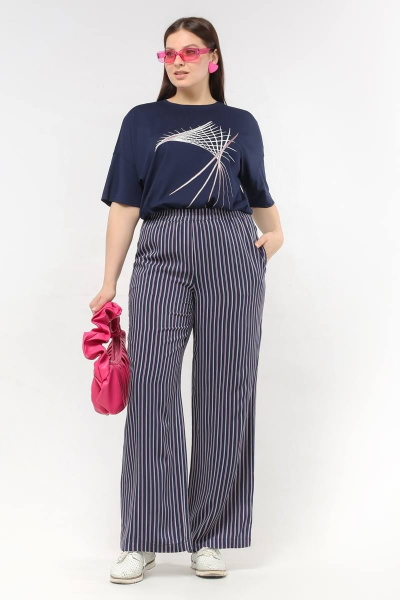 Вискозные брюки с высокой посадкой и карманами La rouge 8039 синий-(полоска) - фото 5