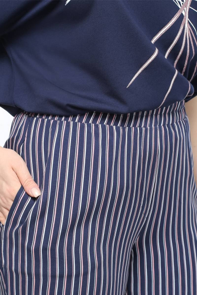 Вискозные брюки с высокой посадкой и карманами La rouge 8039 синий-(полоска) - фото 4