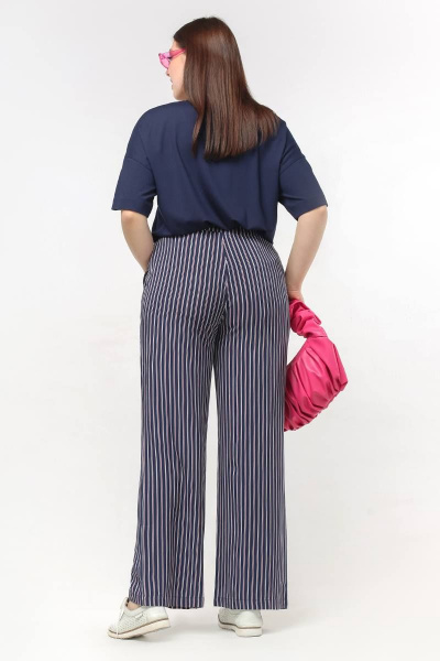 Вискозные брюки с высокой посадкой и карманами La rouge 8039 синий-(полоска) - фото 3