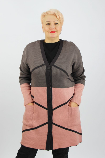 Розовый трикотажный жакет с накладными карманами Полесье С2687-22 2С5281-Д43 170,176 изысканно-кофейный - фото 1