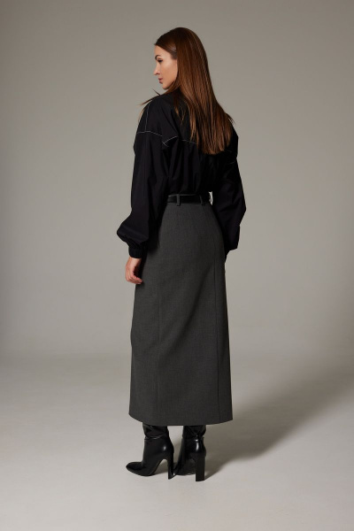 Деловая удлиненная рубашка оверсайз из хлопка с контрастной строчкой SILVERSPICE S-6309 - фото 5