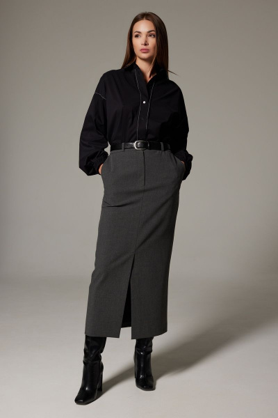 Деловая удлиненная рубашка оверсайз из хлопка с контрастной строчкой SILVERSPICE S-6309 - фото 4