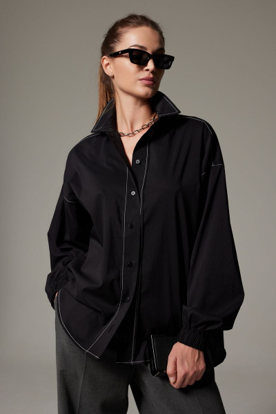 Деловая удлиненная рубашка оверсайз из хлопка с контрастной строчкой SILVERSPICE S-6309 - фото 1