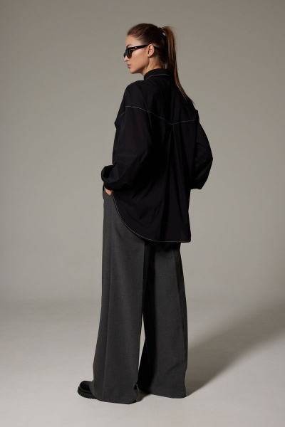 Деловая удлиненная рубашка оверсайз из хлопка с контрастной строчкой SILVERSPICE S-6309 - фото 3