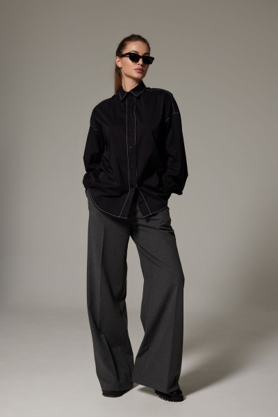 Деловая удлиненная рубашка оверсайз из хлопка с контрастной строчкой SILVERSPICE S-6309 - фото 2