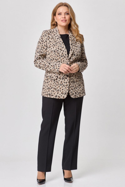 Пальто женский удлиненный деловой хлопковый жакет БелЭльСтиль 203-2_83_22 бежево-черный - фото 4