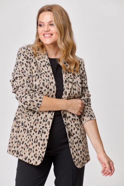 Пальто женский удлиненный деловой хлопковый жакет БелЭльСтиль 203-2_83_22 бежево-черный - фото 3