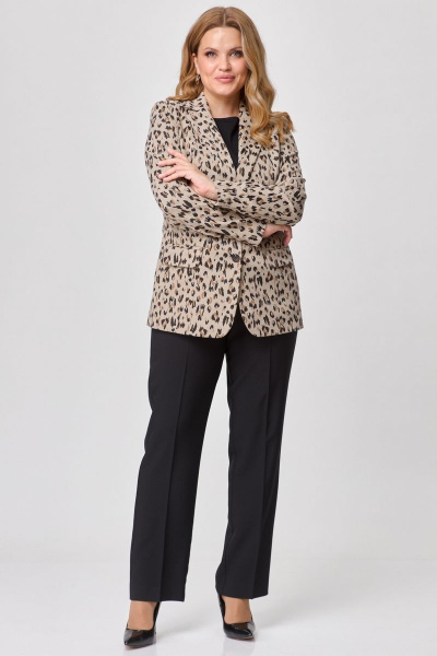 Костюм 2-ка жакет и брюки классический из хлопка БелЭльСтиль 203-2_83_22+596-2_79_22 бежево-черный - фото 2