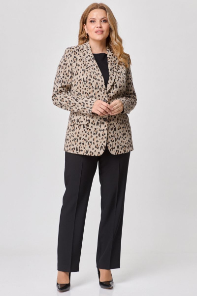 Костюм 2-ка жакет и брюки классический из хлопка БелЭльСтиль 203-2_83_22+596-2_79_22 бежево-черный - фото 1