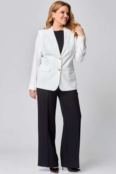 Костюм 2-ка жакет и брюки из хлопка в стиле деловой классики БелЭльСтиль 205-2_80_22+601-2_88_22 молочно-черный - фото 3