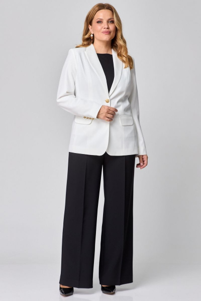 Костюм 2-ка жакет и брюки из хлопка в стиле деловой классики БелЭльСтиль 205-2_80_22+601-2_88_22 молочно-черный - фото 2