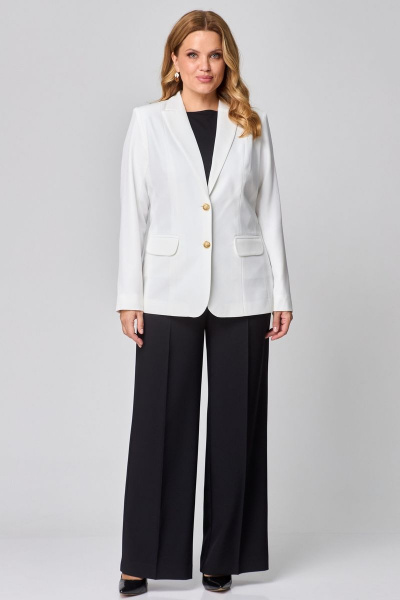 Костюм 2-ка жакет и брюки из хлопка в стиле деловой классики БелЭльСтиль 205-2_80_22+601-2_88_22 молочно-черный - фото 1