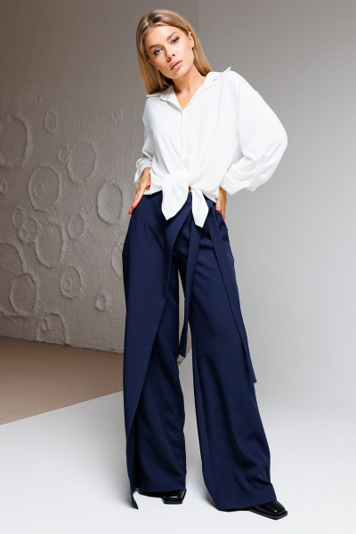 Рубашка свободного силуэта из текстиля для делового стиля Ambera Style 1061-1 молоко - фото 6