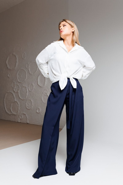 Рубашка свободного силуэта из текстиля для делового стиля Ambera Style 1061-1 молоко - фото 5