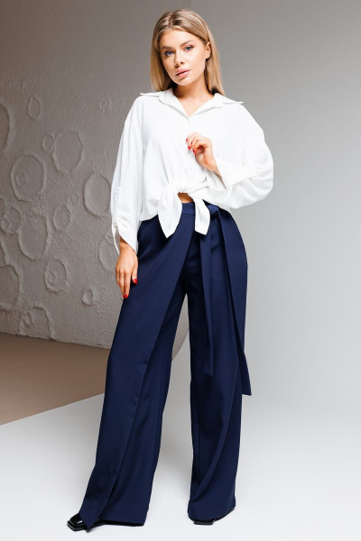 Рубашка свободного силуэта из текстиля для делового стиля Ambera Style 1061-1 молоко - фото 3