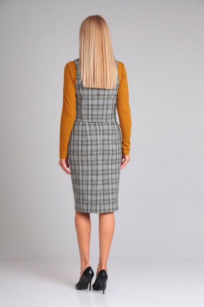 Комплект из жилета, юбки и гольфа из ткани Gamma Gracia 594 серый клетка рыжий - фото 5