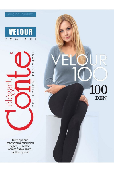 Зимние Velour матовые колготки из микрофибры с LYCRA CONTE Velour_100_Nero - фото 4