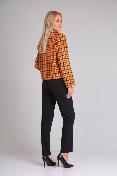 Костюм из шерсти и текстиля с широким жакетом и брюками Gamma Gracia 680 корица клетка черный - фото 6