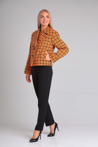 Костюм из шерсти и текстиля с широким жакетом и брюками Gamma Gracia 680 корица клетка черный - фото 3