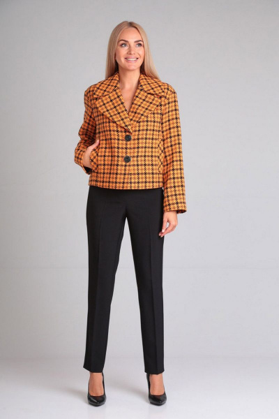 Костюм из шерсти и текстиля с широким жакетом и брюками Gamma Gracia 680 корица клетка черный - фото 2