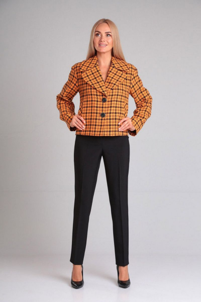 Костюм из шерсти и текстиля с широким жакетом и брюками Gamma Gracia 680 корица клетка черный - фото 1