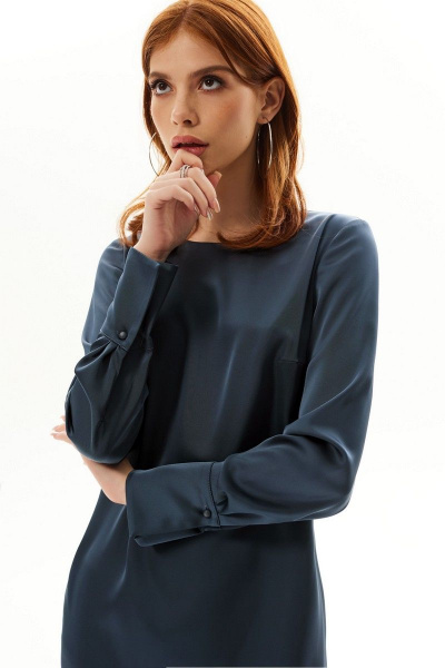 Круглое платье без воротника с длинным рукавом и манжетами Golden Valley 4992 графит - фото 5