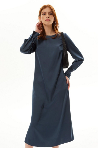 Круглое платье без воротника с длинным рукавом и манжетами Golden Valley 4992 графит - фото 4