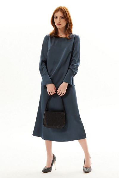 Круглое платье без воротника с длинным рукавом и манжетами Golden Valley 4992 графит - фото 2