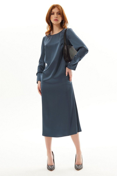 Круглое платье без воротника с длинным рукавом и манжетами Golden Valley 4992 графит - фото 1
