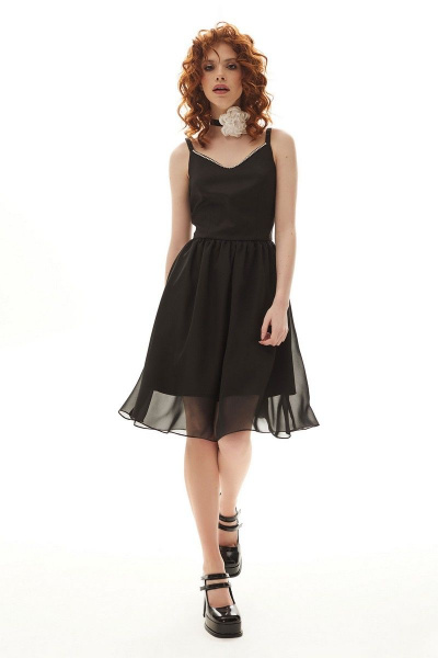 Круглогодичное платье с V-образным вырезом и юбкой из шифона Golden Valley 4959 черный - фото 3