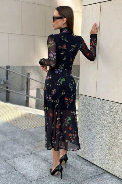 Черное платье-водолазка из сетки с воротником-стойкой Totallook 23-4-41 - фото 5