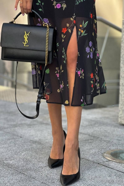 Черное платье-водолазка из сетки с воротником-стойкой Totallook 23-4-41 - фото 4