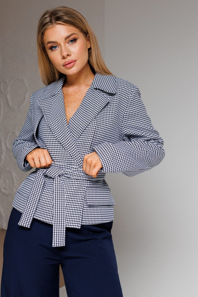 Жакет с поясом и кюлоты прямого силуэта из текстиля Amberа Style 2051 синий - фото 6