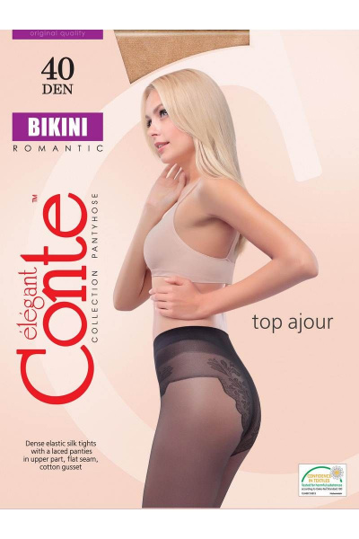 Колготки черные плотные из трикотажа с хлопком для ежедневного стиля CONTE Bikini_40_Nero - фото 4
