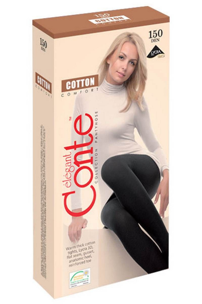 Теплые хлопковые колготки черные с лайкрой для зимы CONTE Cotton_150_Nero - фото 4