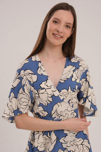 Платье из вискозы и текстиля длиной 120 см Панда 138380w голубой - фото 3