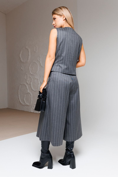 Жилет в стиле Карго и юбка-брюки с наклонной застежкой Ambera Style 2053 серый_полоска - фото 5